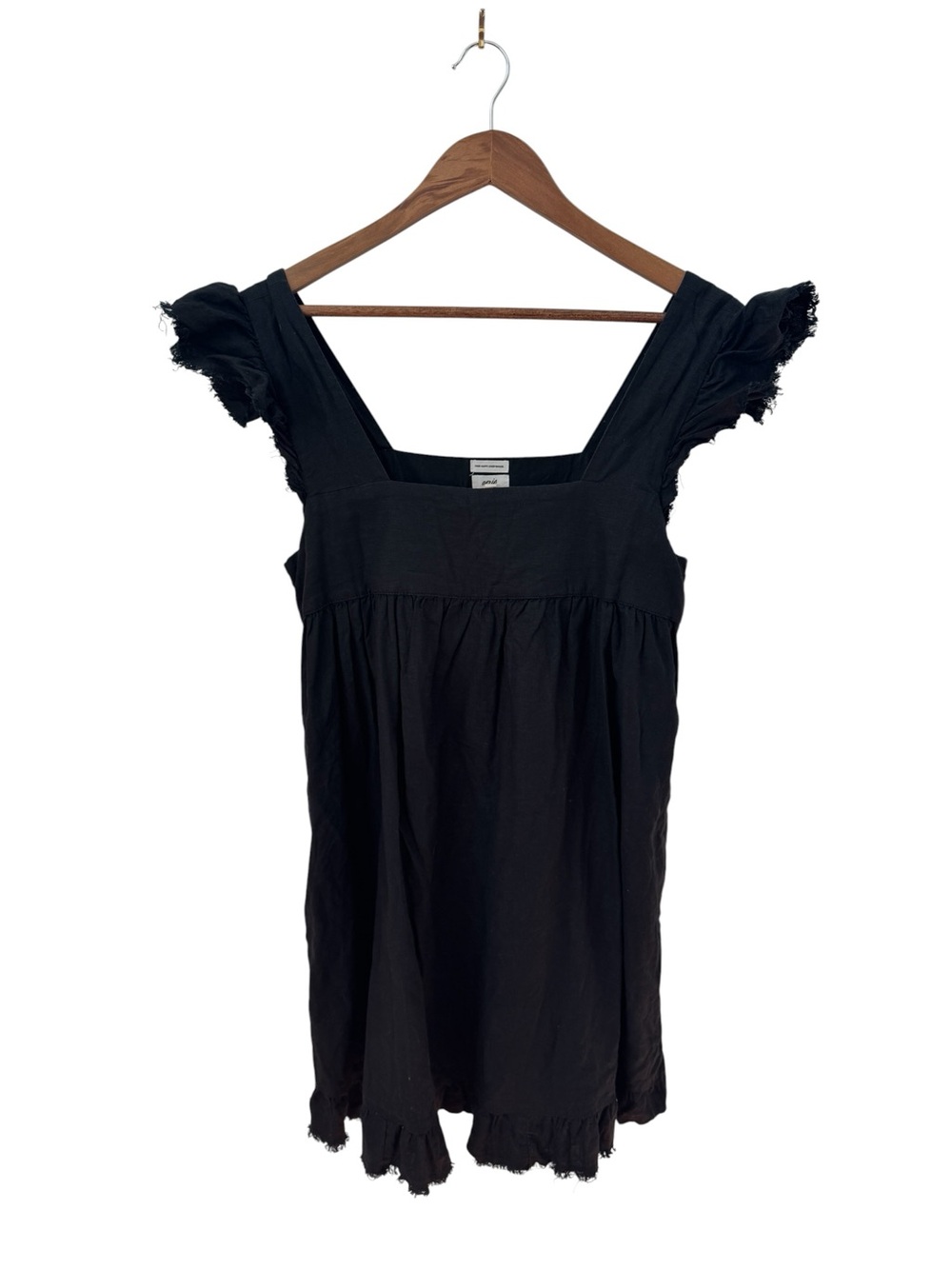 Aerie Linen Black Ruffle Sleeve Babydoll Dress